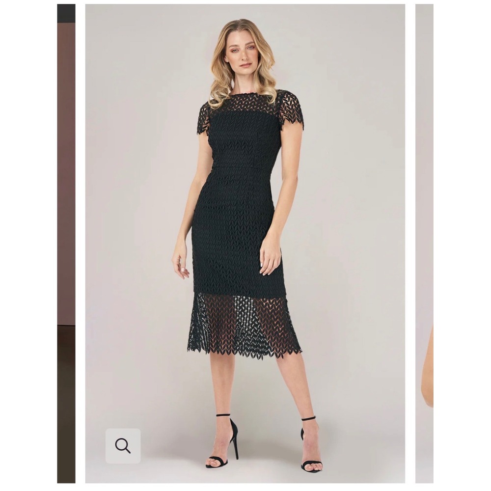 Kay Unger Chevron Lace Midi Dress 4 Cocktail Wedding Guest LBD